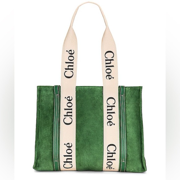 🔥🔥🔥Authentic Chloe Green Suede Leather Medium Woody Tote 🔥🔥🔥Authentic Chloe Green Suede Leather Medium Woody Tote